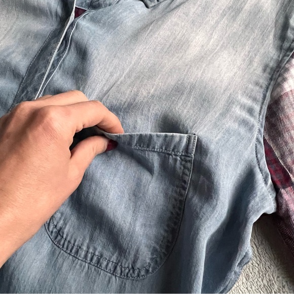 NWT Rails Harper Tencel Collar Button Down Chambray Denim Plaid Long Sleeve Top - Picture 10 of 17